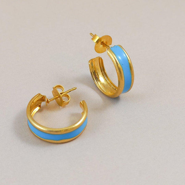 BRINCO DE ARGOLA 1.5 CM COM FAIXA AZUL - OURO - Donna Jóias Folheadas